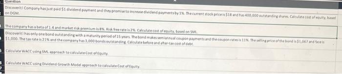 please have a seperate formula sheet! thank you en DaM. Calculate WACC