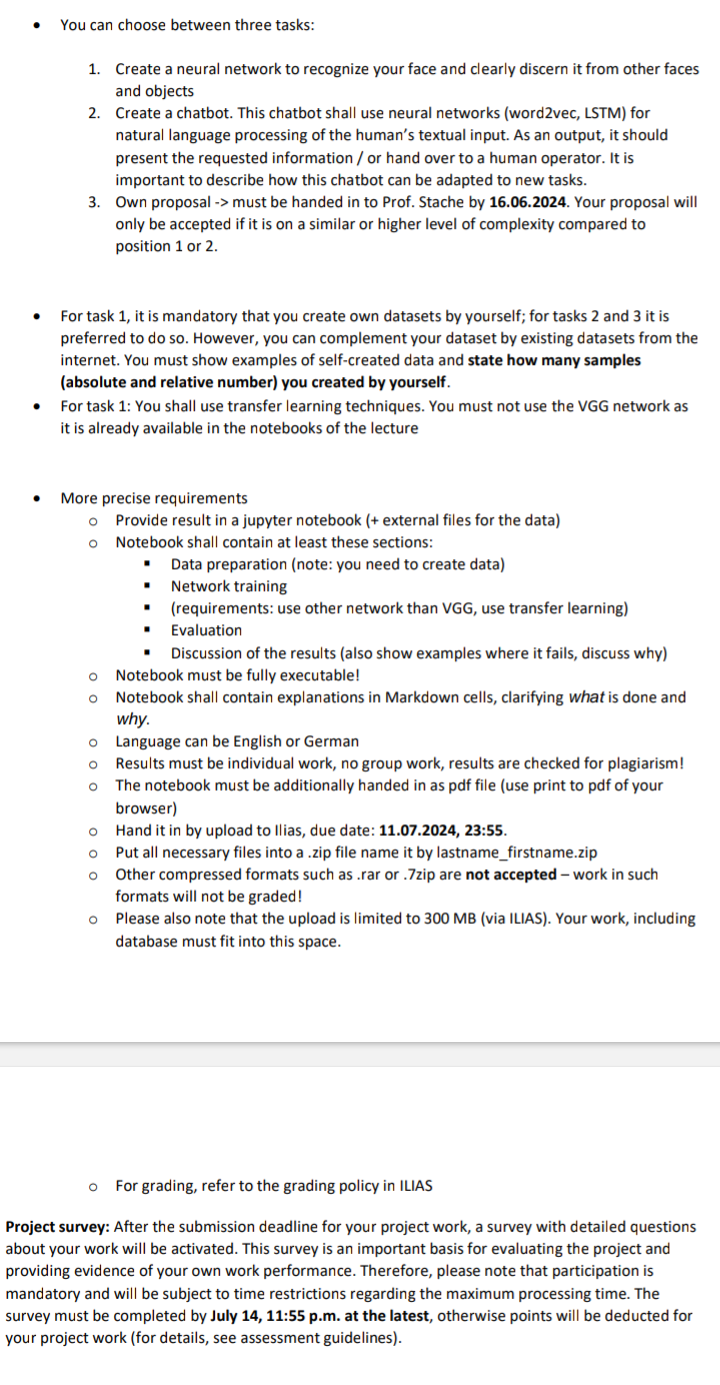  You can choose between three tasks: Create a neural network to