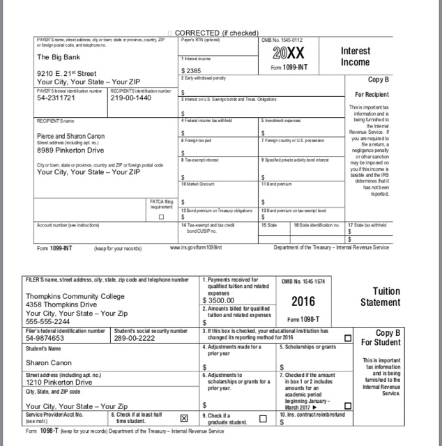 return you prepared for Pierce and Sharon Canon Select the total wages: