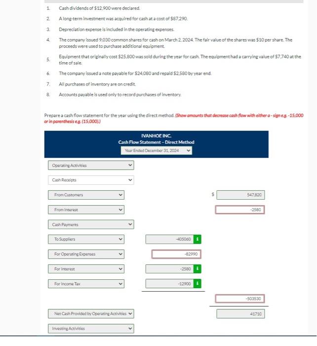 flow statement for the year using the direct method. thephine 1. NANHOEINC