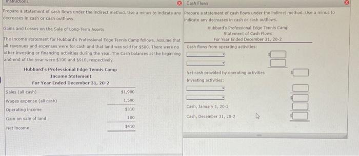  Prepare a statement of cash flows under the indirect method. Use