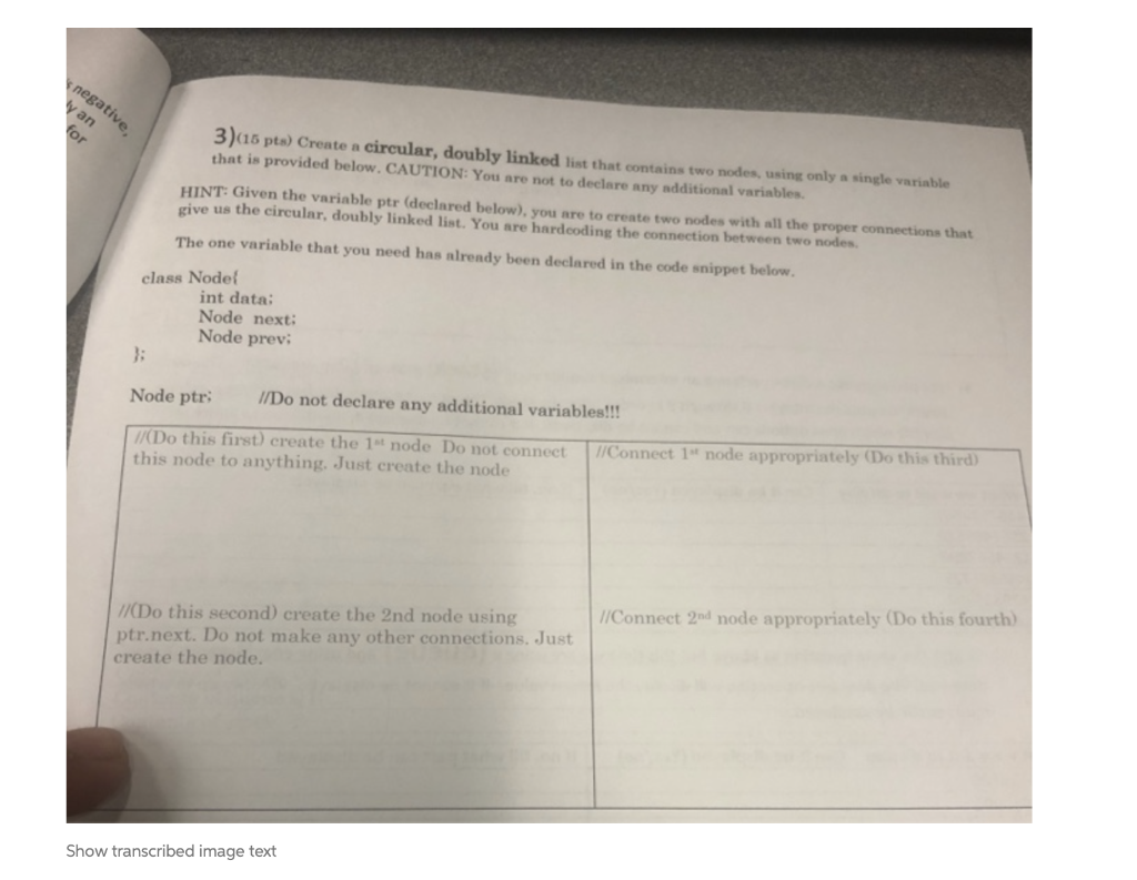 java negative an for 3)(15 pts) Create a circular, doubly linked list