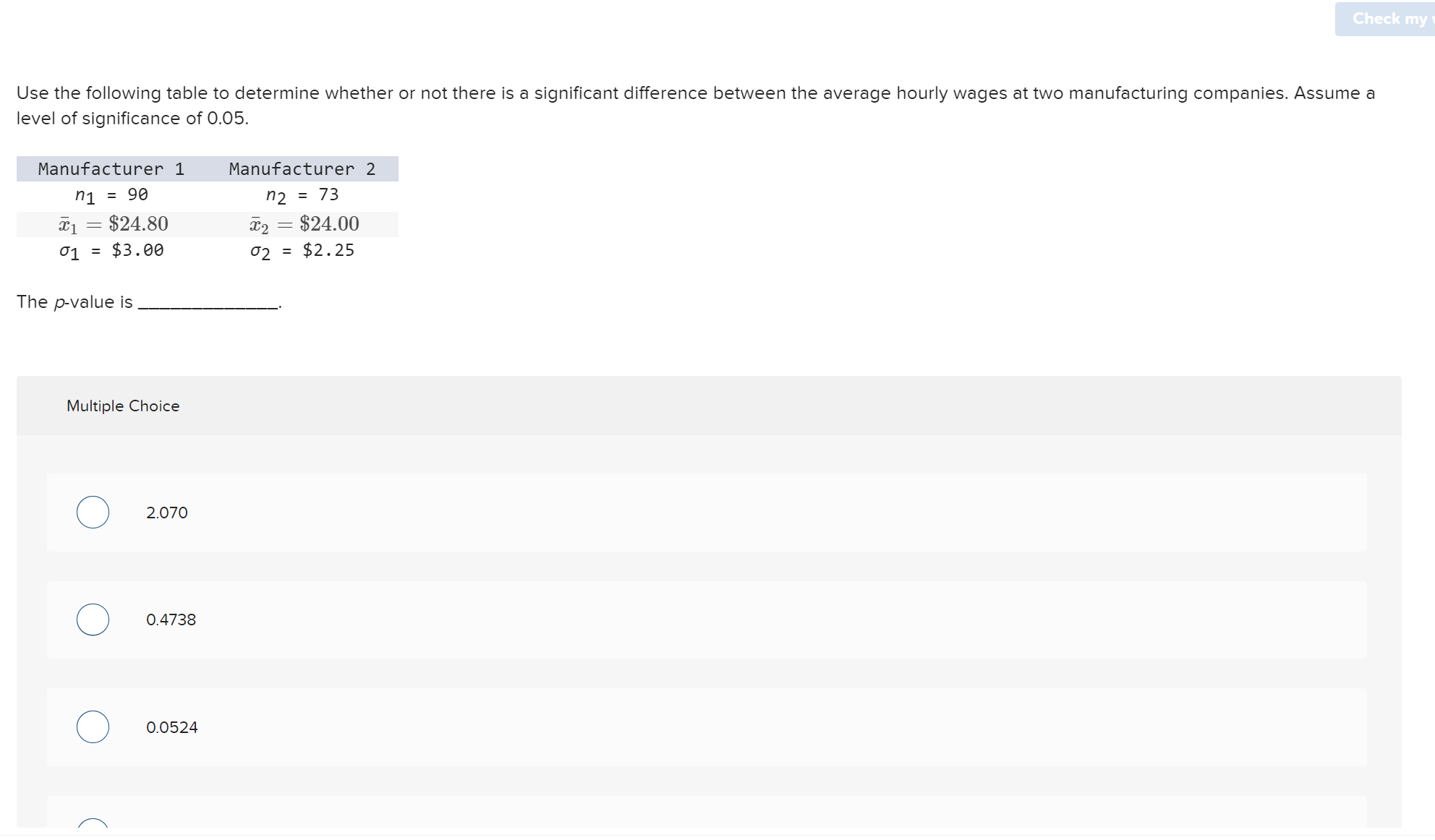  Use the following table to determine whether or not there is
