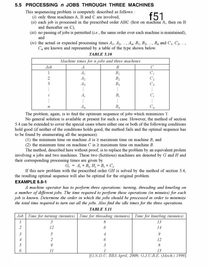  please give detailed information 5.5 PROCESSING N JOBS THROUGH THREE MACHINES