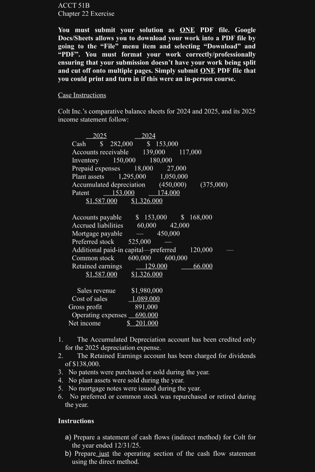  ACCT 51B Chapter 22 Exercise You must submit your solution as