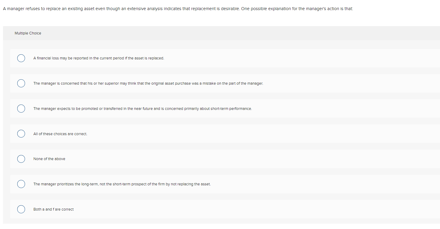 A manager refuses to replace an existing asset even though an