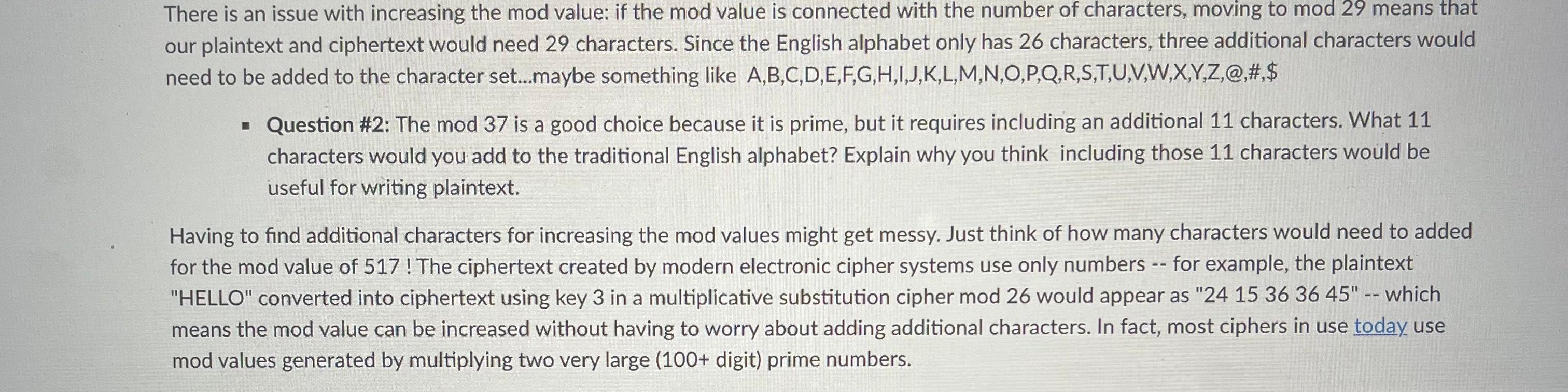  There is an issue with increasing the mod value: if the