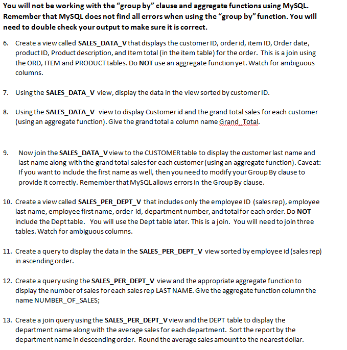  You will not be working with the "group by" clause and