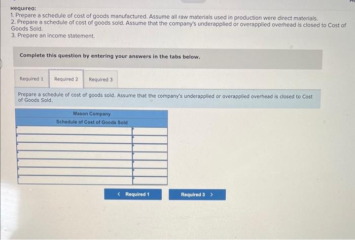 schedule of cost of goods manufactured. Assume all raw materials used in