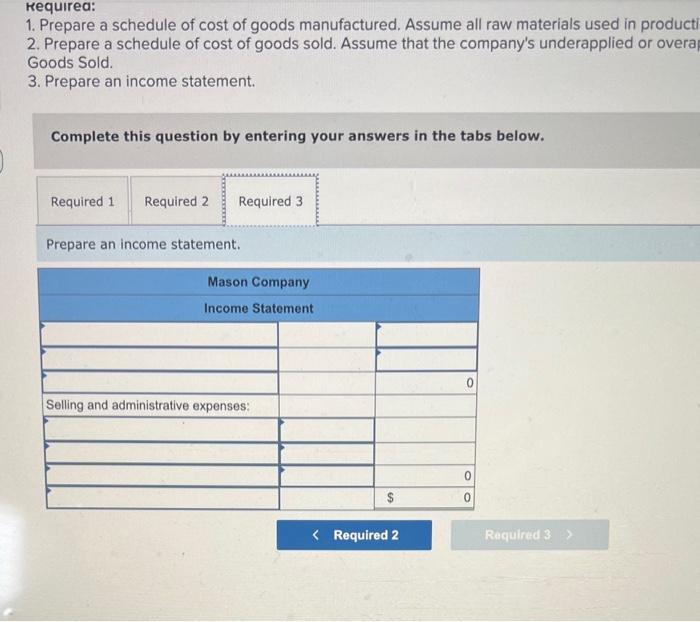 production were direct materials. 2. Prepare a schedule of cost of goods