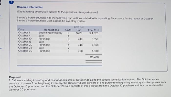 please help, I need help understanding this Required information (The following information