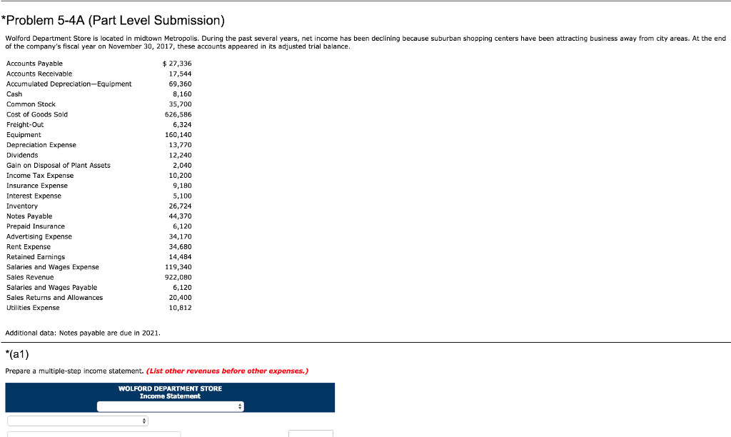 (b) Classified balance sheet (c1)Revised Income statement *Problem 5-4A (Part Level