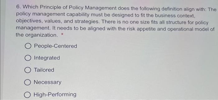 the Policy Management Capability Model * 10 8 12 14 6 6.