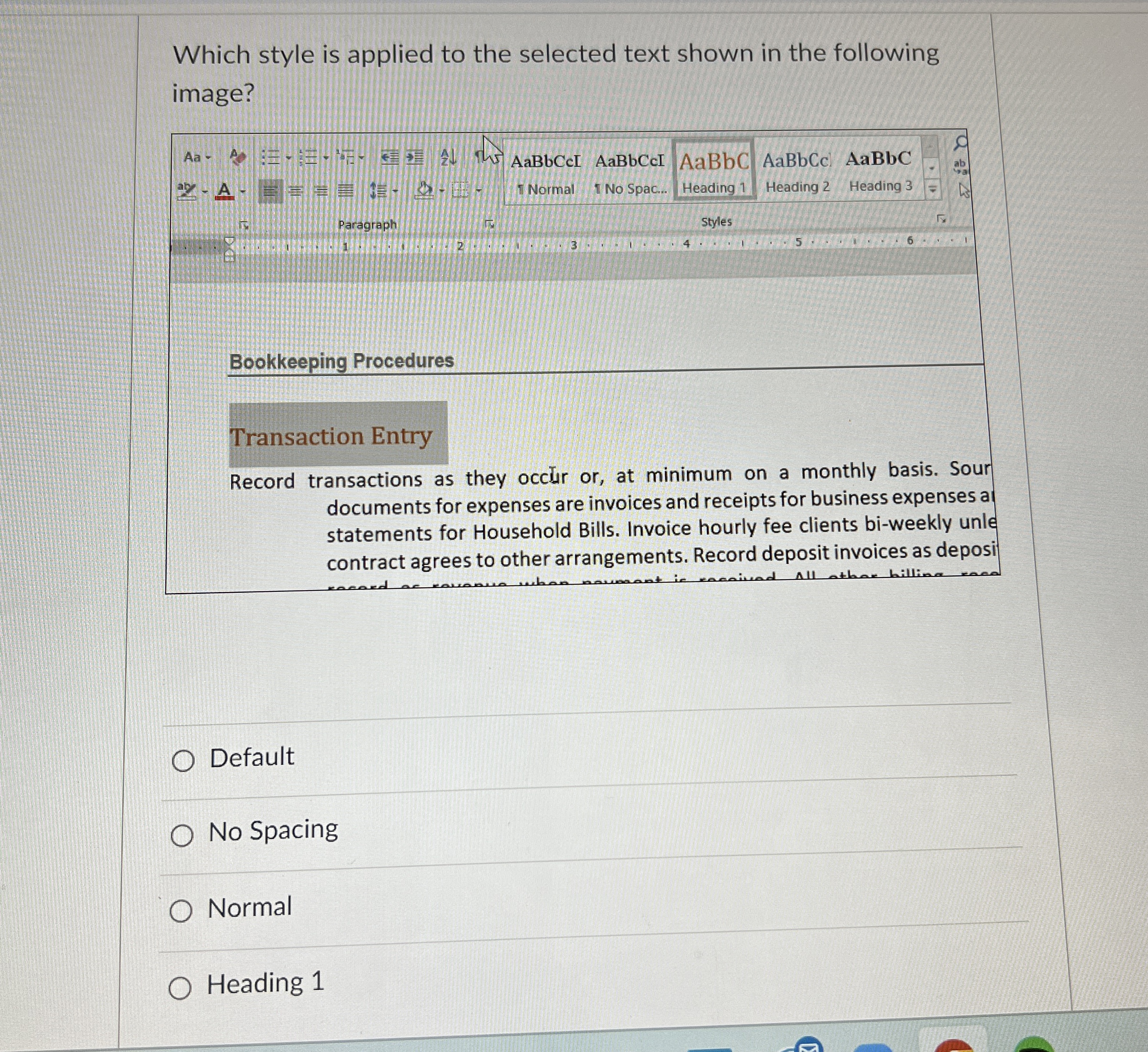  Which style is applied to the selected text shown in the