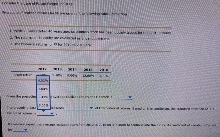 a stock. Consider the case of Falcon Freight Inc. (FF): Five years