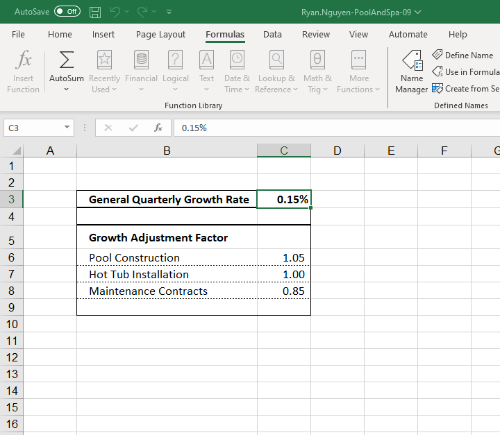  Create scenarios for the growth rate. a. Create a scenario named
