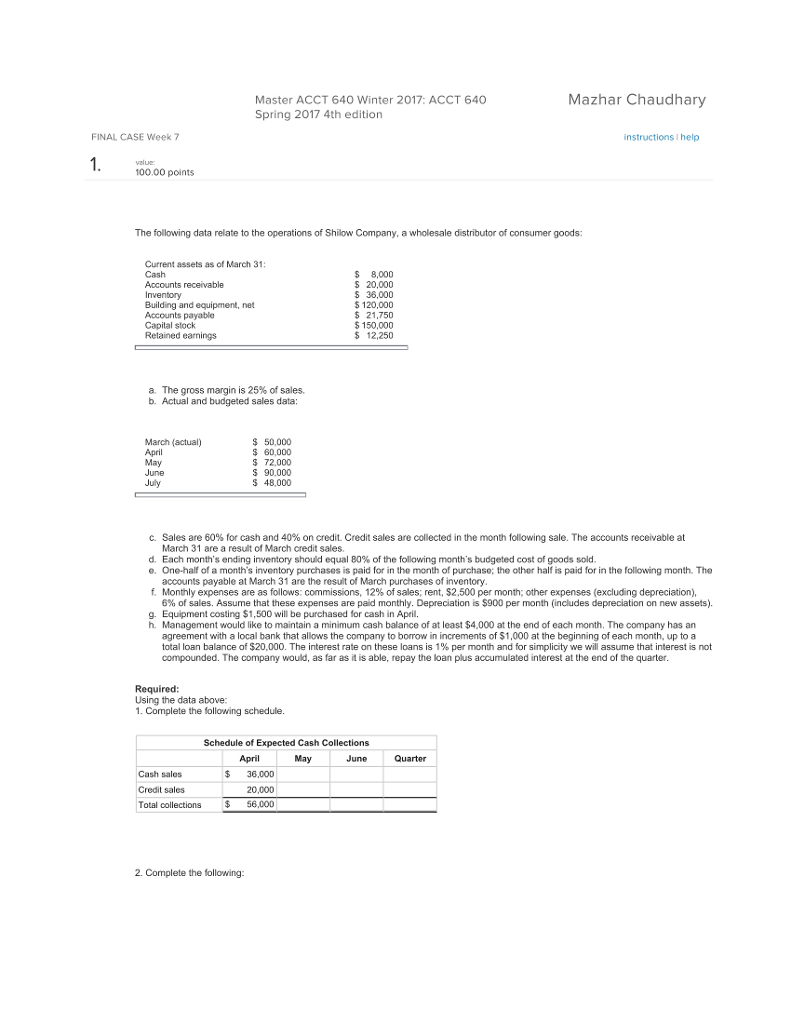  Master ACCT 640 Winter 2017: ACCT 640 Spring 2017 4th edition
