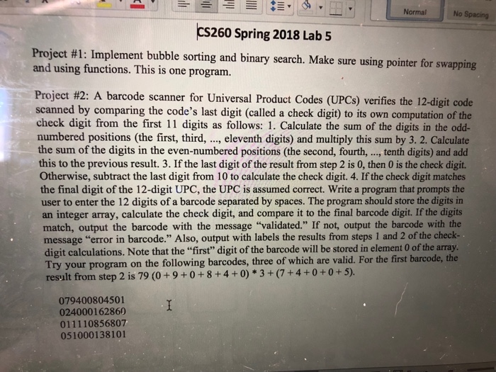  As a C program Normal No Spacing CS260 Spring 2018 Lab
