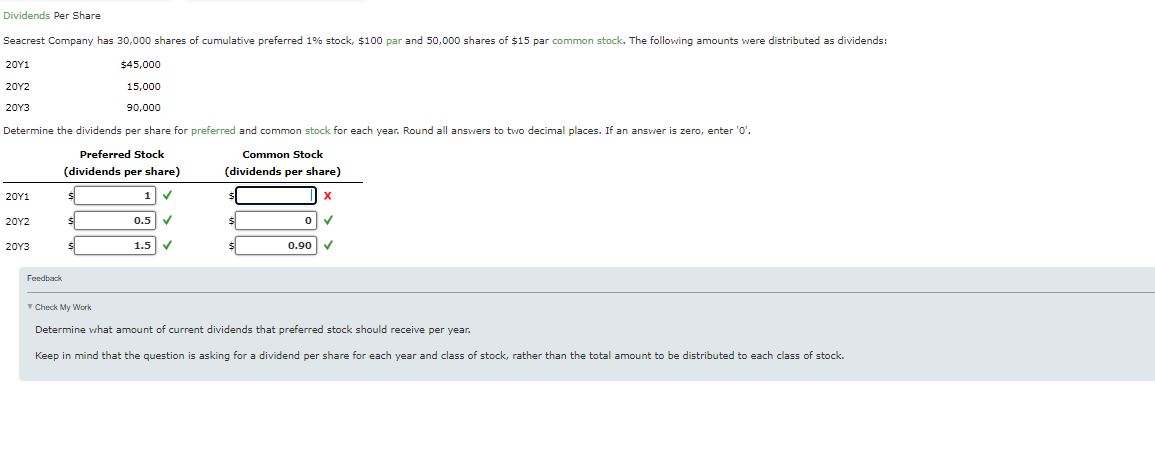  Dividends Per Share Determine the dividends per share for preferred and