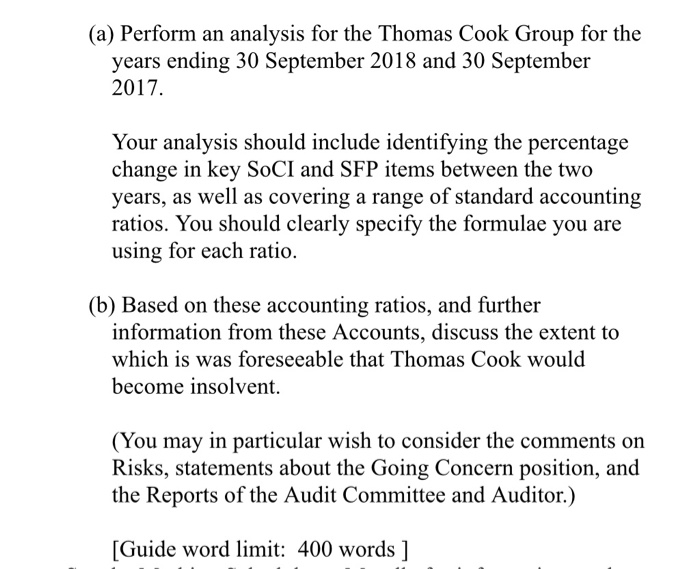  (a) Perform an analysis for the Thomas Cook Group for the