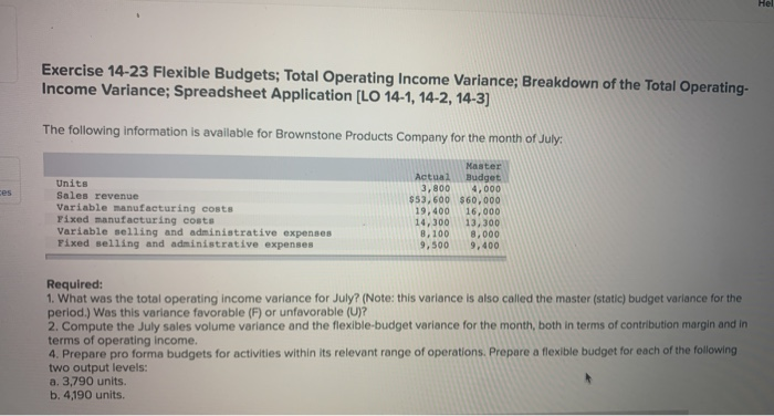  Hel Exercise 14-23 Flexible Budgets; Total Operating Income Variance; Breakdown of