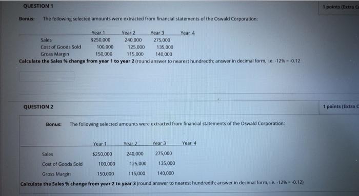  QUESTION 1 1 points (Extra Bonus: The following selected amounts were