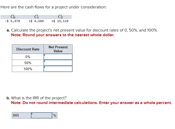  Here are the cash flows for a project under consideration: a.