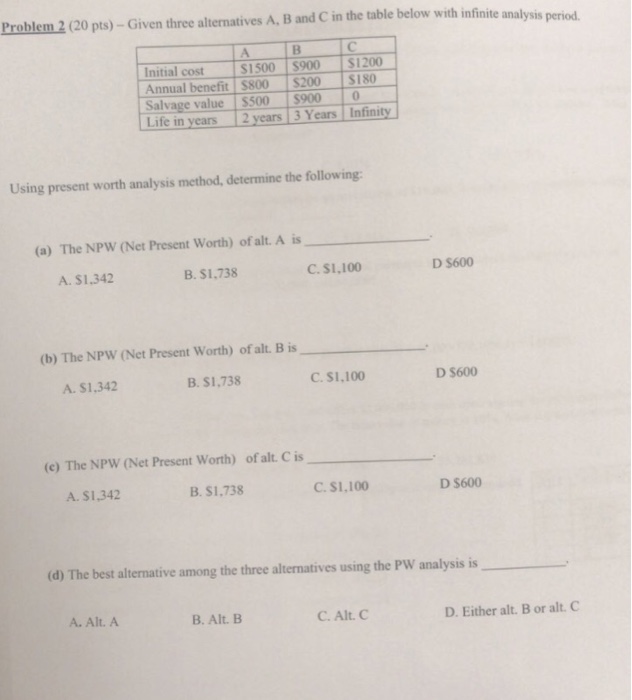  Problem 2 (20 pts)-Given three alternatives A, B and C in
