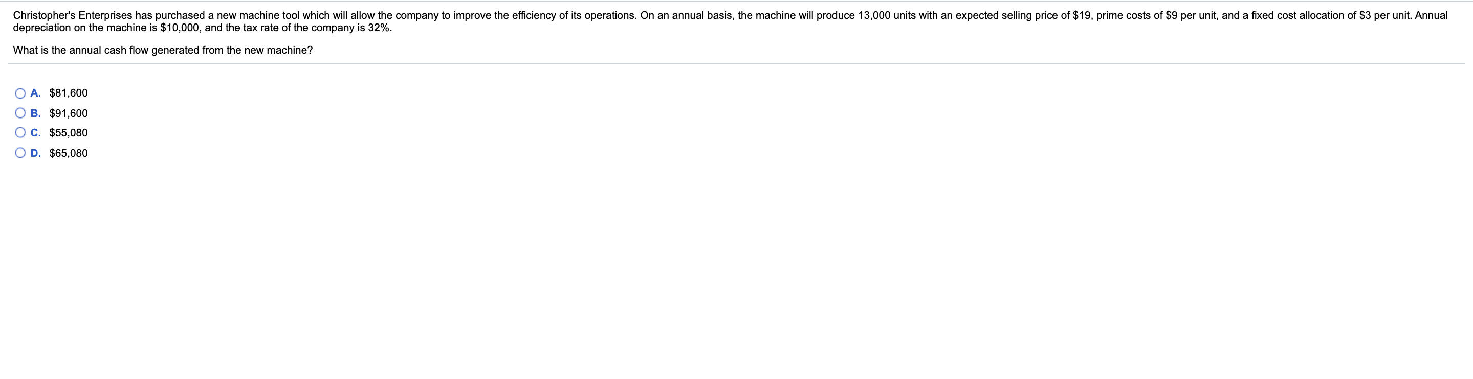 Christopher's Enterprises has purchased a new machine tool which will allow