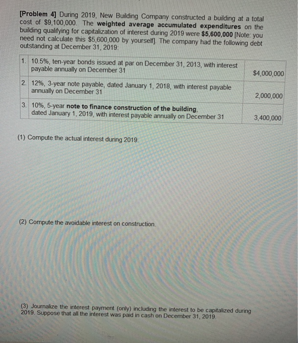help pls [Problem 4] During 2019, New Building Company constructed a building