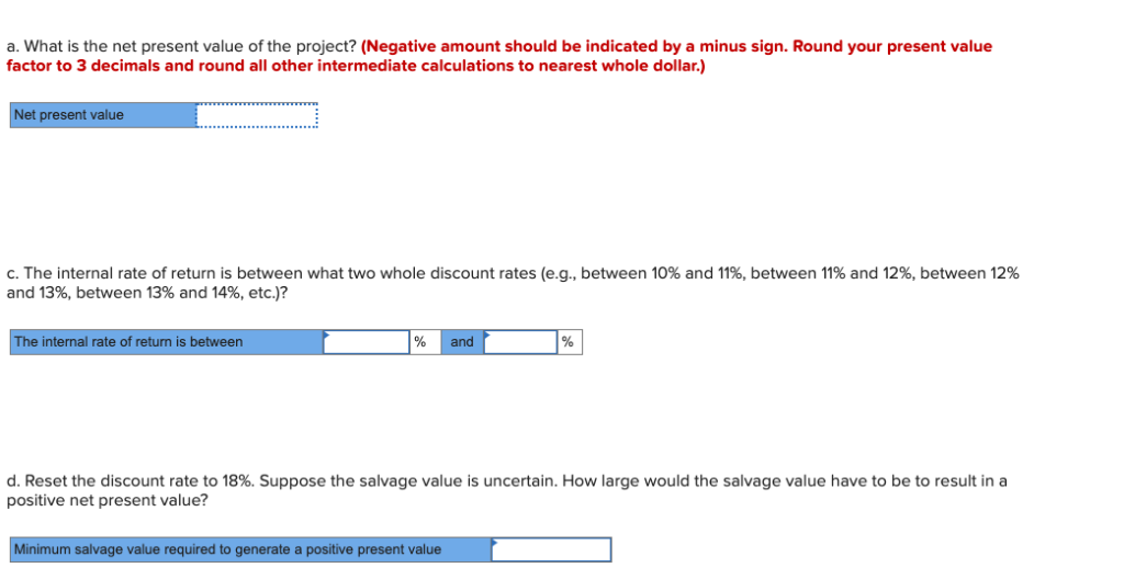  a. What the net present value of the project? (Negative amount