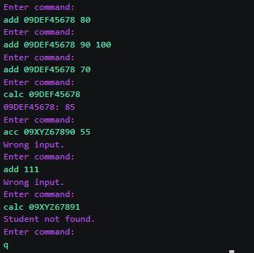 will get add(adding a grade for a student) commands. User can enter
