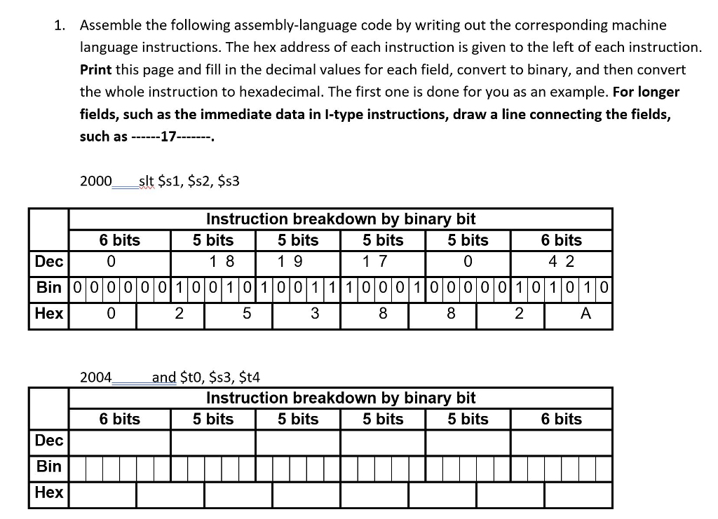  Assemble the following assembly-language code by writing out the corresponding machine