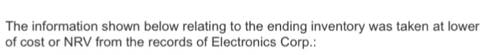  The information shown below relating to the ending inventory was taken