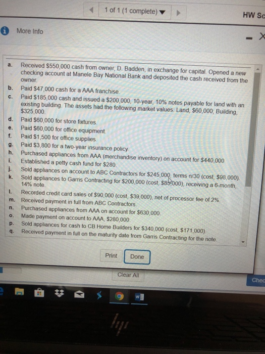 Now record the single entry needed to show the decrease in Cash