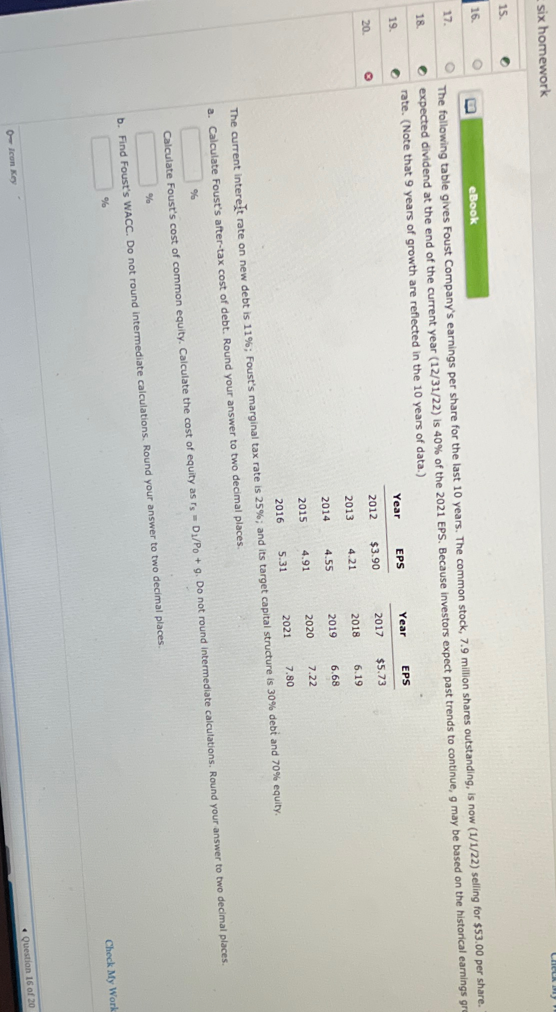 six homework 15. 16. o 17. The following table gives Foust
