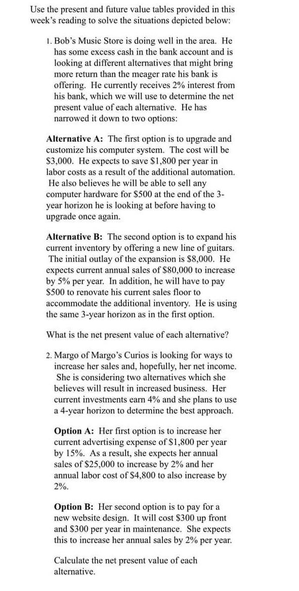  reek's reading to solve the situations depicted below: 1. Bob's Music