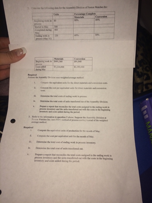  Managerial accounting 2. Consider the following data for the Assembly Division