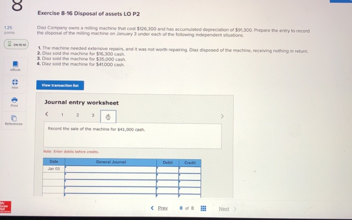 the entry to record the disposal of the milling machine on January