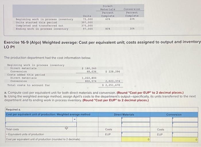 Can anyone help me solve this please Exercise 16-9 (Algo) Weighted average: