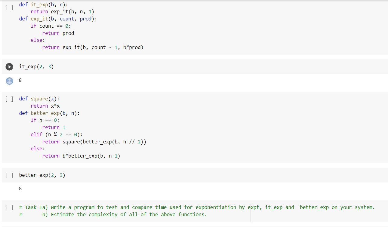  Algorithm and Complexity, Python Task 1a) Write a program to test