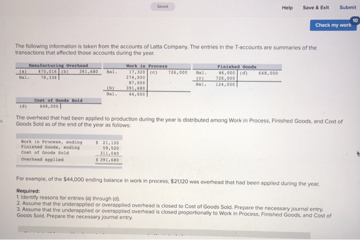  Saved Help Save & Exit Submit 10 Check my work Bal.