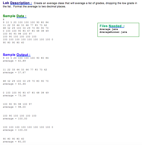  Lab Description Create an average class that will average a list