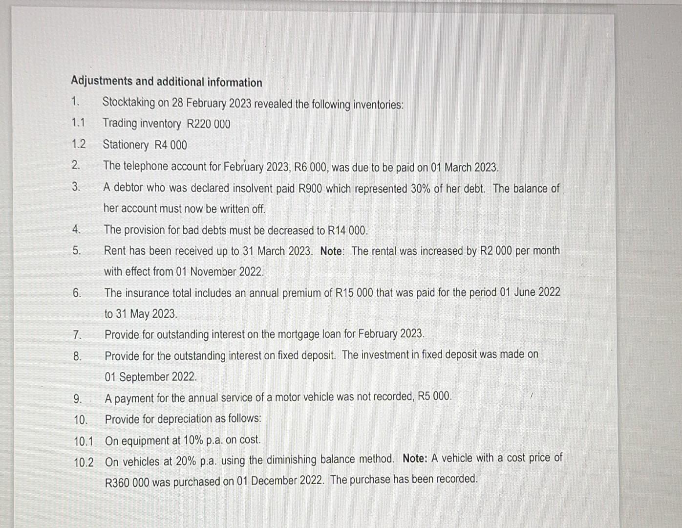 information 1. Stocktaking on 28 February 2023 revealed the following inventories: 1.1