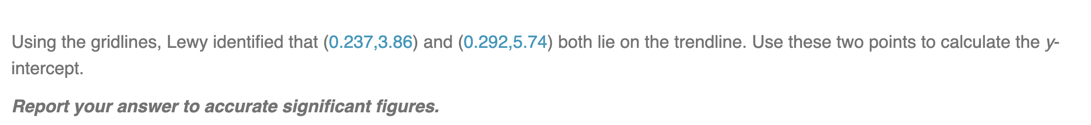  Using the gridlines, Lewy identified that (0.237,3.86) and (0.292,5.74) both lie