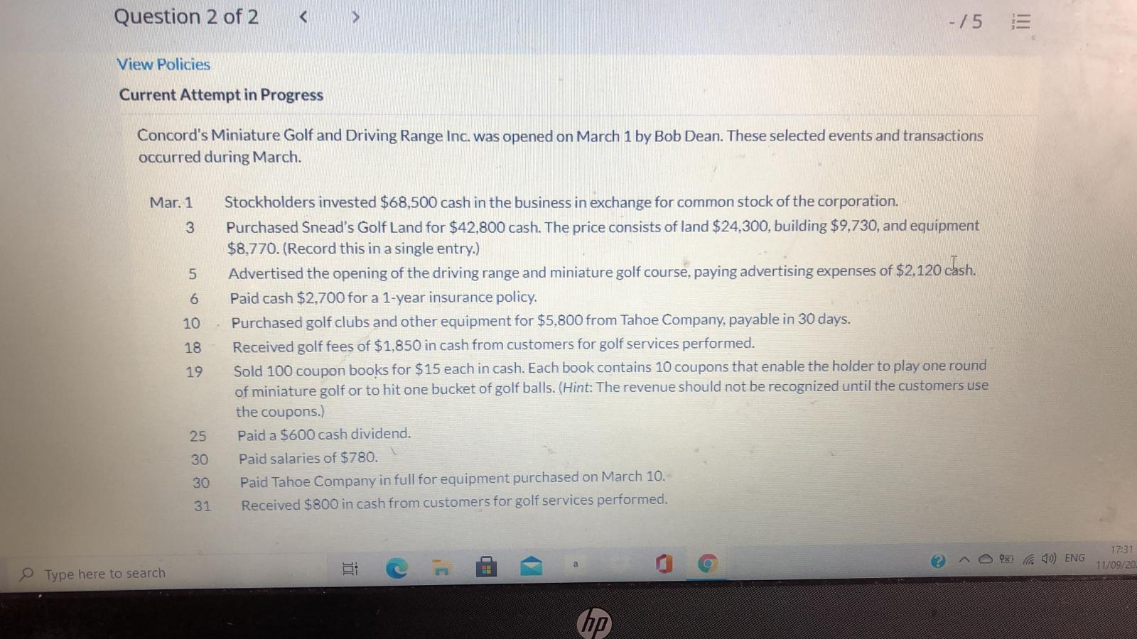  Question 2 of 2 - /5 E View Policies Current Attempt