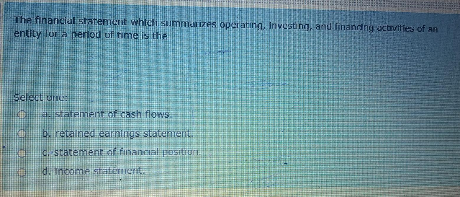 The financial statement which summarizes operating, investing, and financing activities of
