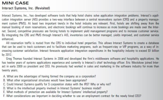  MINI CASE Interact Systems, Inc. (Revisited) Interact Systems, Inc., has developed