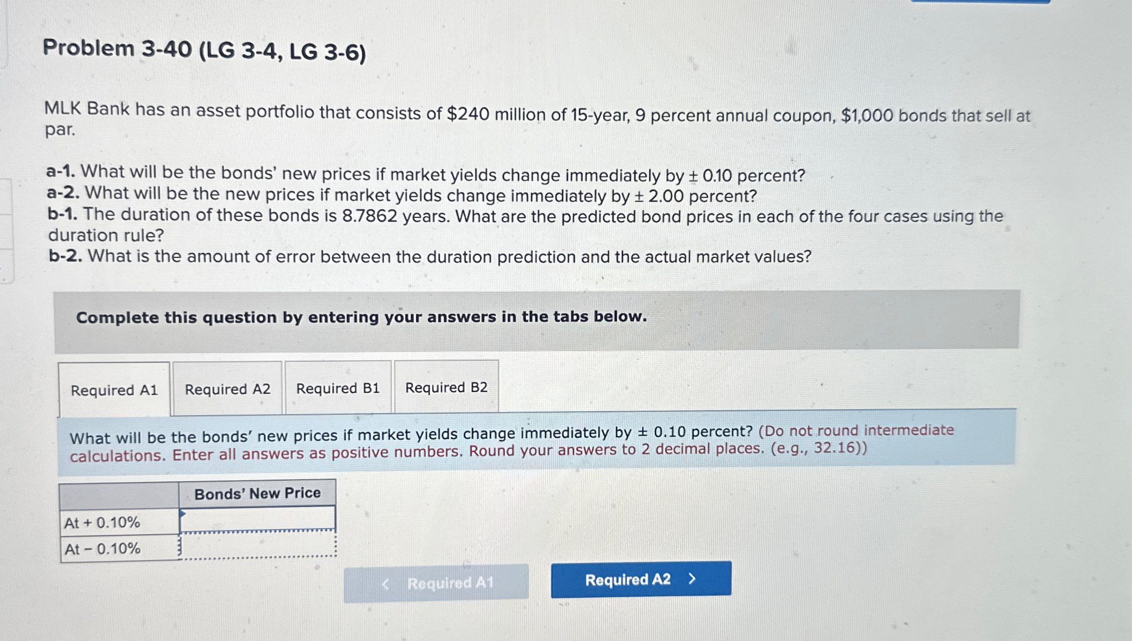  Problem 3-40(LG 3-4, LG 3-6) MLK Bank has an asset portfolio