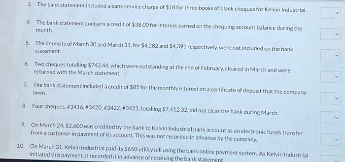 March 2022 bank reconciliation for Kelvin Industrial Using the code letters below,